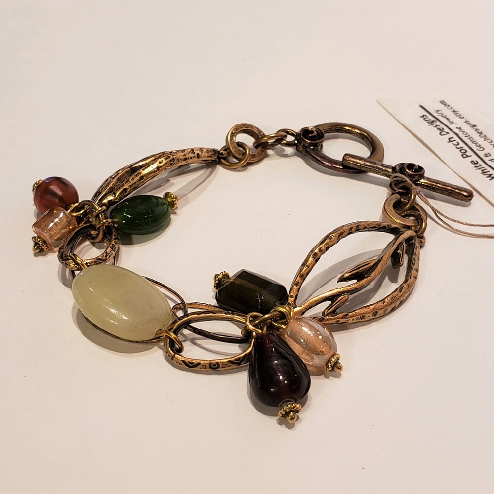 Jade and Glass Bead Metal Bracelet